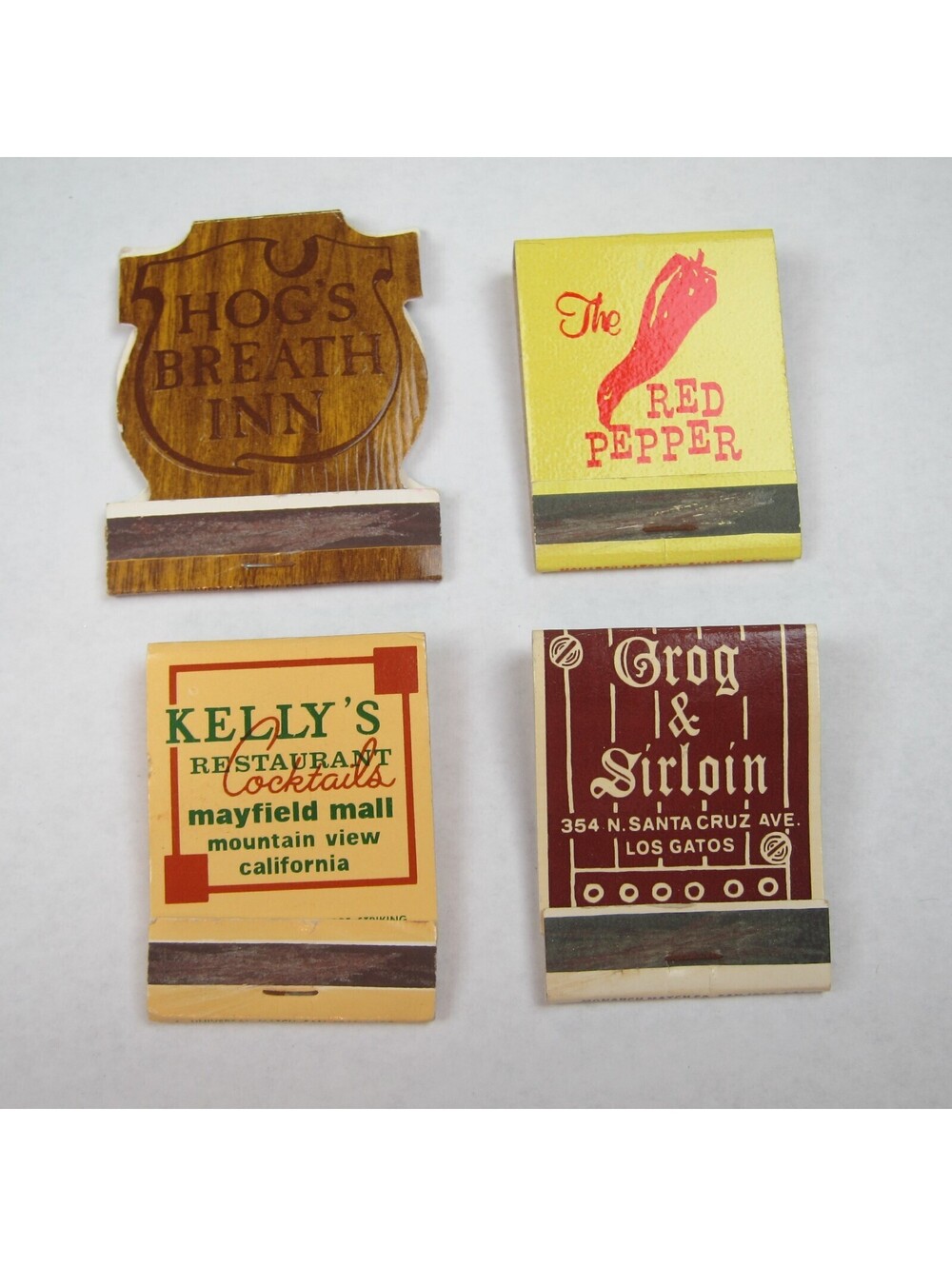 4 Vintage Matchbook Covers Hogs Breath Inn Red Pepper Kellys Grog & Sirloin CA